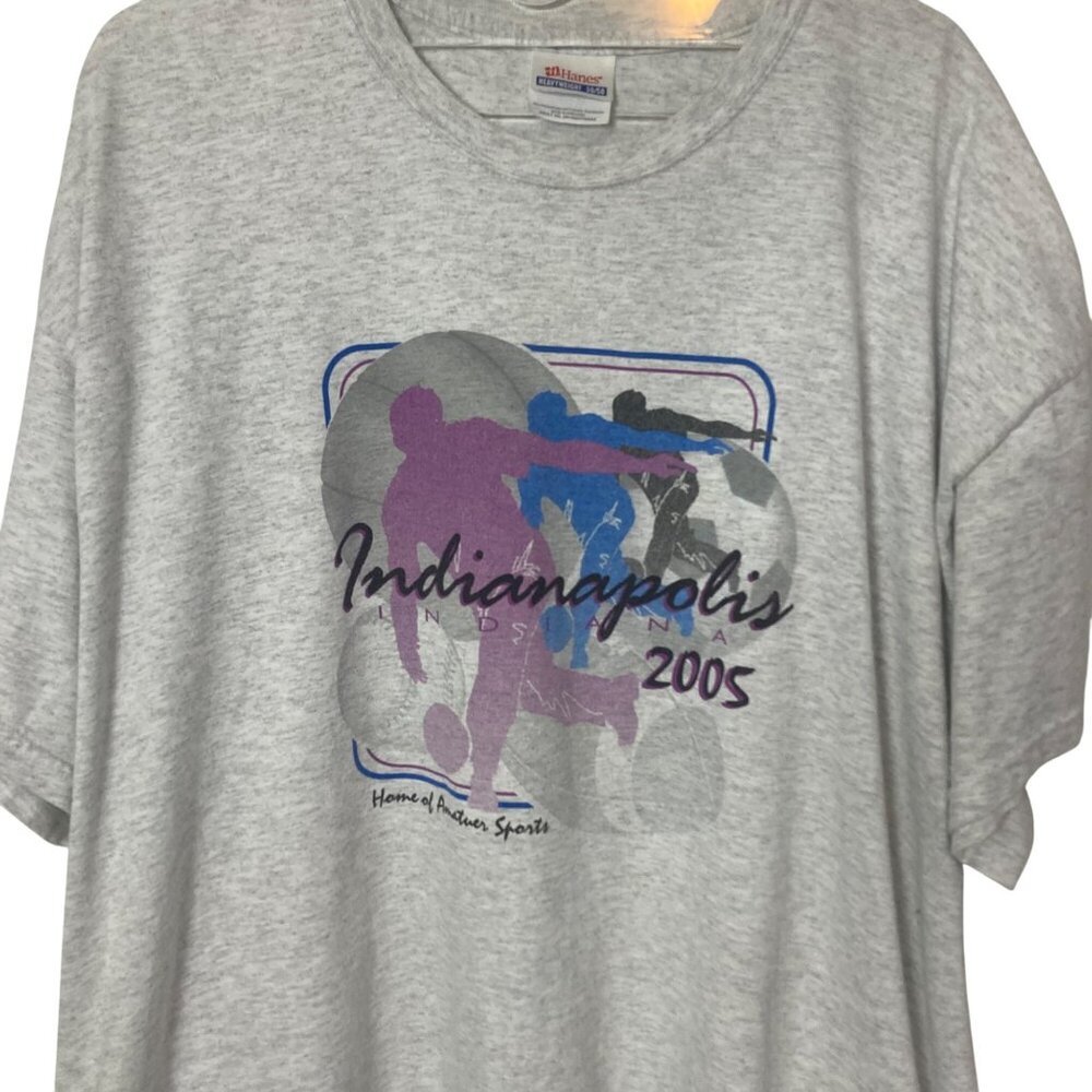 Vintage Indianapolis 2005 Bowling T Shirt 2XL Home of Amateur Sports Gray Hanes